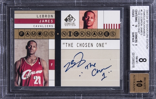 2003-04 SP Signature Edition "Famous Nicknames" #LJ3 LeBron James Signed Rookie Card & Inscribed "The Chosen One" - BGS NM-MT 8/BGS 10